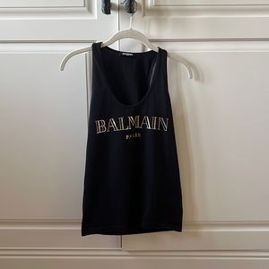 Balmain Black Tank Top with Gold Logo